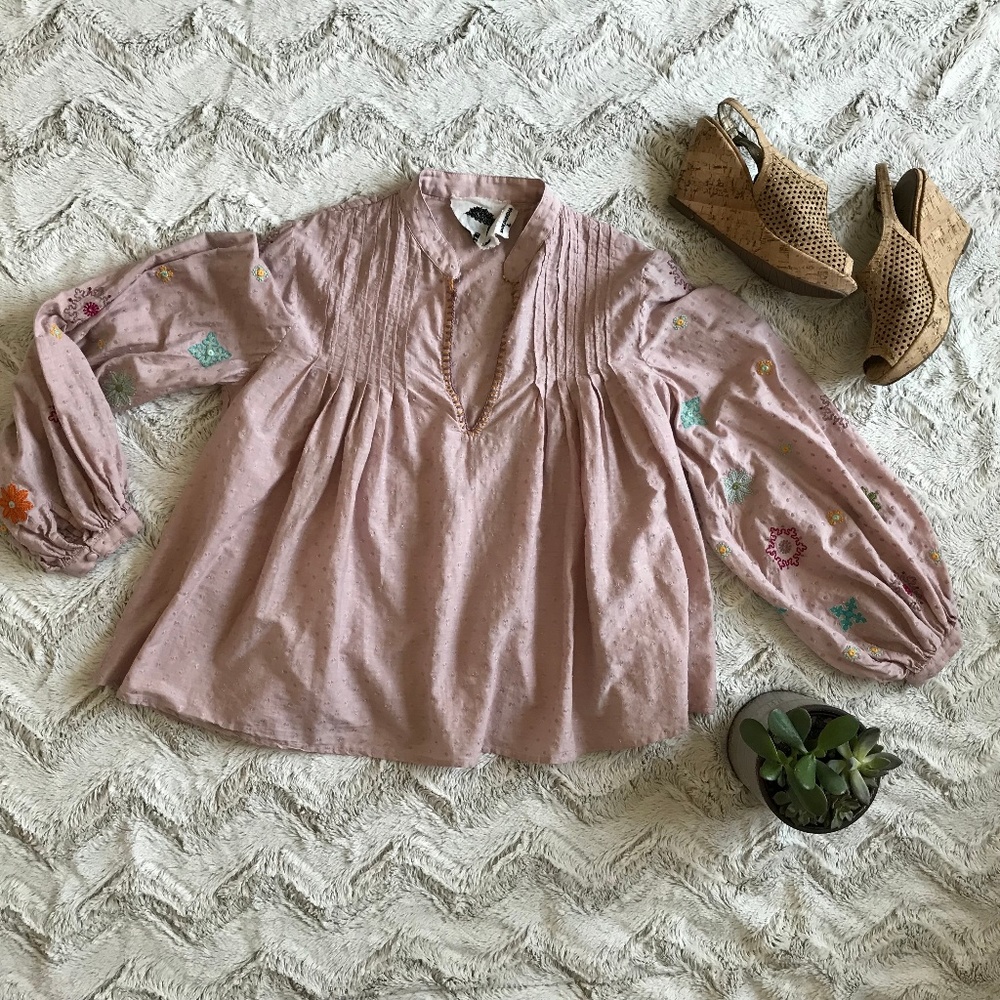 Let It Be Boho Top with Bubble Puff Sleeves sx L
